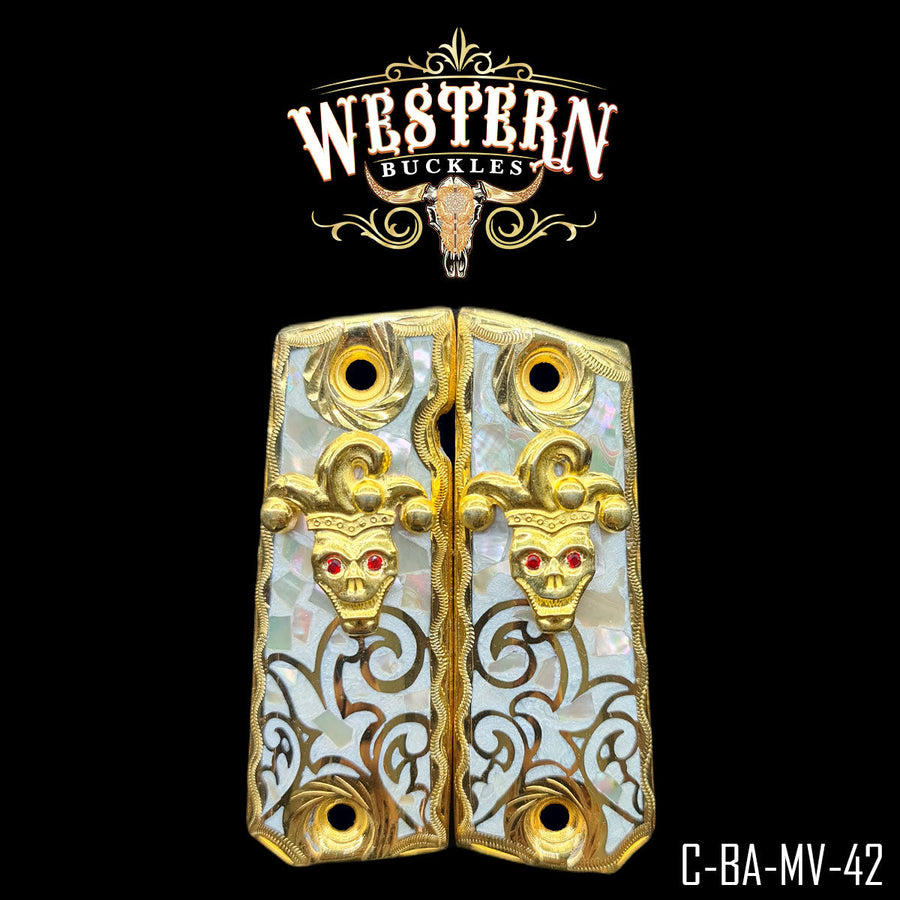 Custom Hand-Engraved Grips for Colt 1911 Full-Size — 24K Gold-Plated with Mother-of-Pearl & Artisan Resin