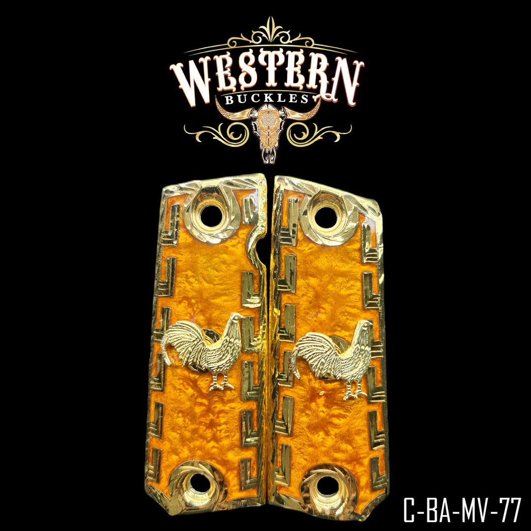 Colt 1911 Rooster Cachas — Artisan Resin | Handcrafted by Western Buckles | SKU C-BA-MV-77