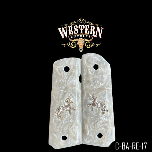 Cacha Colt 1911 Grips De Resina Blanca Con Caballo