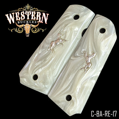 Cacha Colt 1911 Grips De Resina Blanca Con Caballo