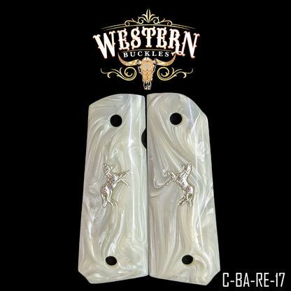 Cacha Colt 1911 Grips De Resina Blanca Con Caballo