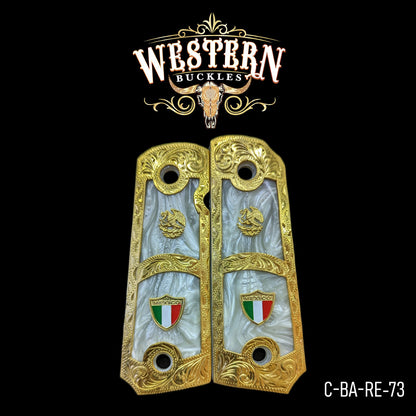 Cachas De Resina Colt 1911 Dorado Y Blanco