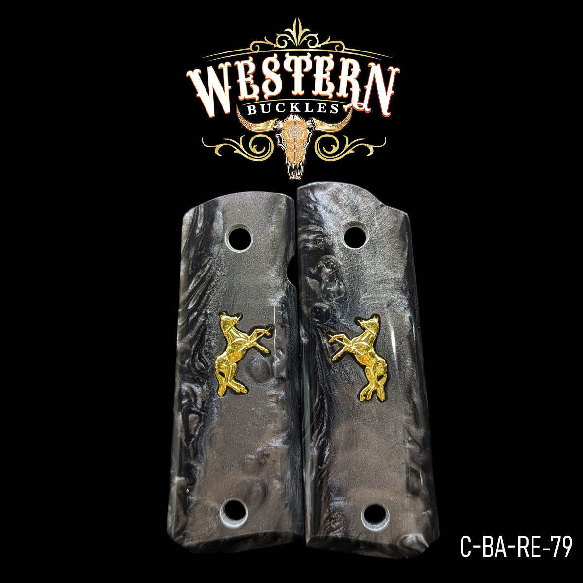 Cachas Colt 1911 Logo Colt Resina Negro y Dorado.