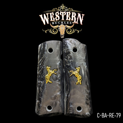 Cachas Colt 1911 Logo Colt Resina Negro y Dorado.