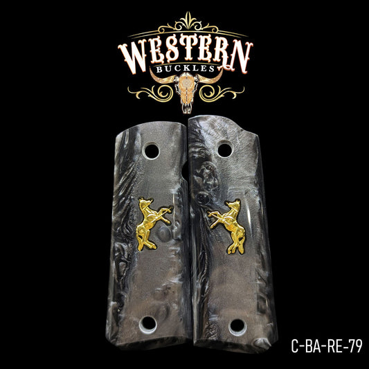 Cachas Colt 1911 Logo Colt Resina Negro y Dorado.