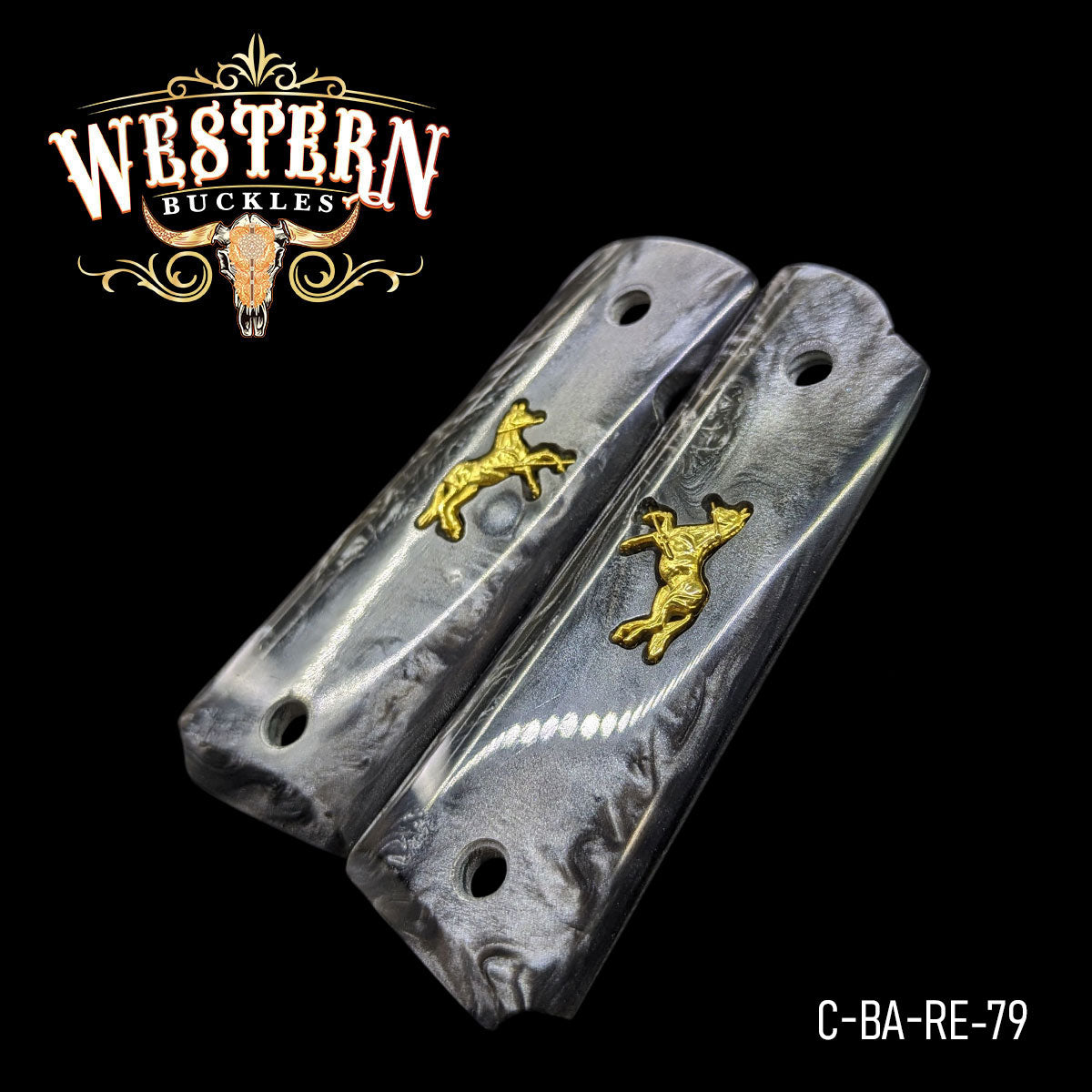 Cachas Colt 1911 Logo Colt Resina Negro y Dorado.
