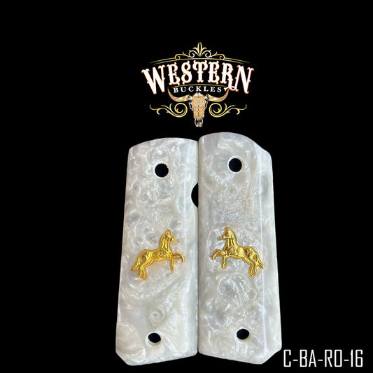 Cacha Colt 1911 Grips De Resina Blanca Con Caballo