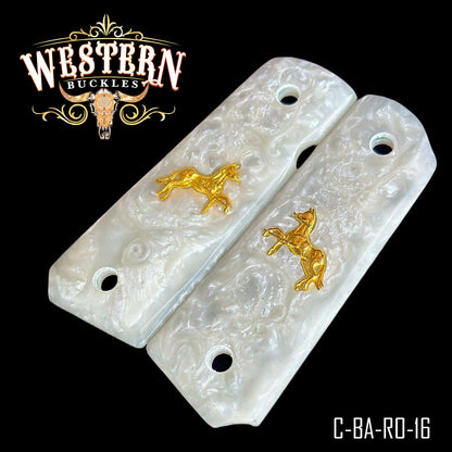 Cacha Colt 1911 Grips De Resina Blanca Con Caballo