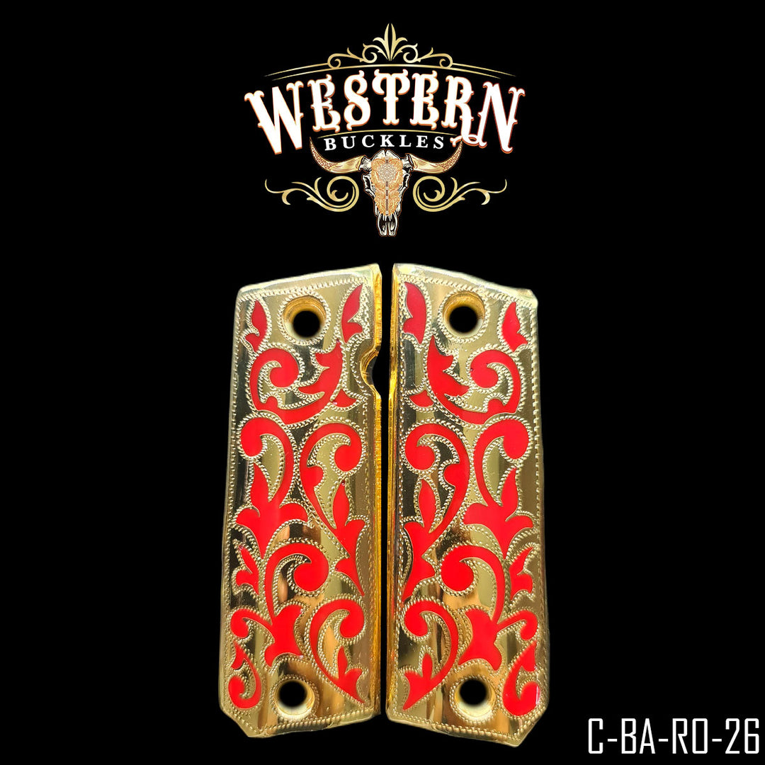 1911 Gun Grips — Artisan Resin | 24K Gold Plated | Handcrafted by Western Buckles | SKU C-BA-RO-26