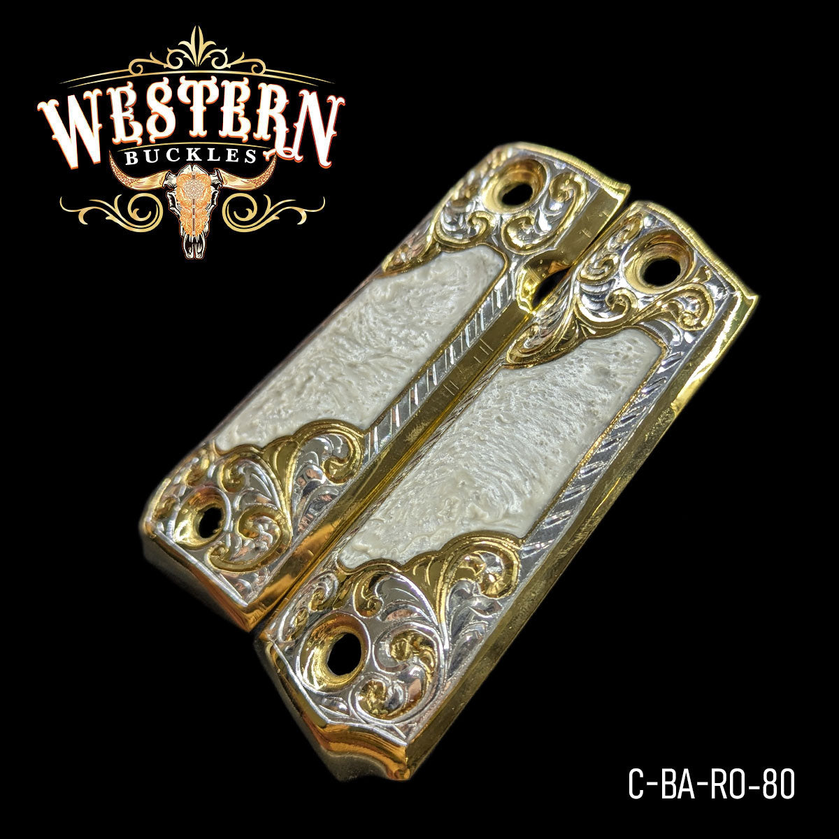 Cachas Colt 1911 Rameada Dorada y Resina Blanca