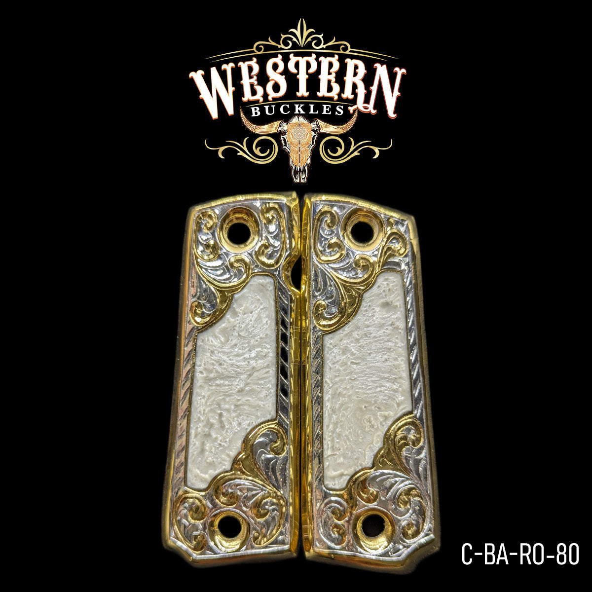 Cachas Colt 1911 Rameada Dorada y Resina Blanca