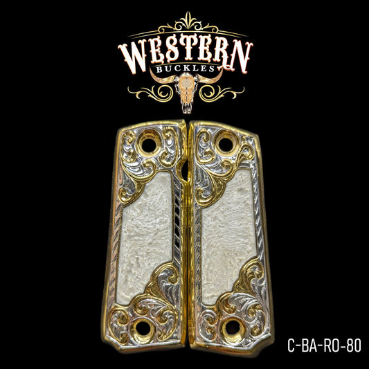 Cachas Colt 1911 Rameada Dorada y Resina Blanca