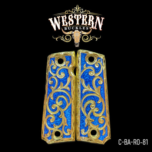Cacha Colt 1911 Grips Engraving Resina Azul y Dorado