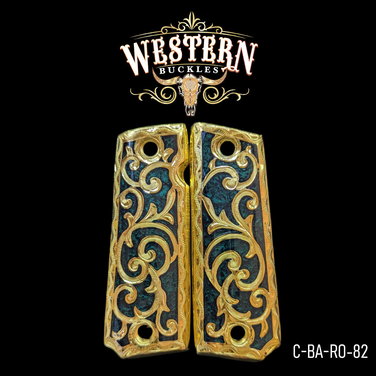 Cacha Colt 1911 Grips Engraving Resina Verde y Dorado