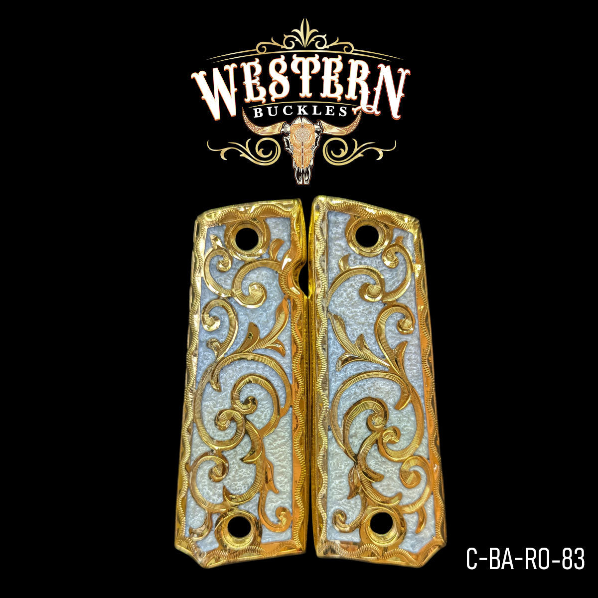 Cacha Colt 1911 Grips Engraving White Resin and Gold