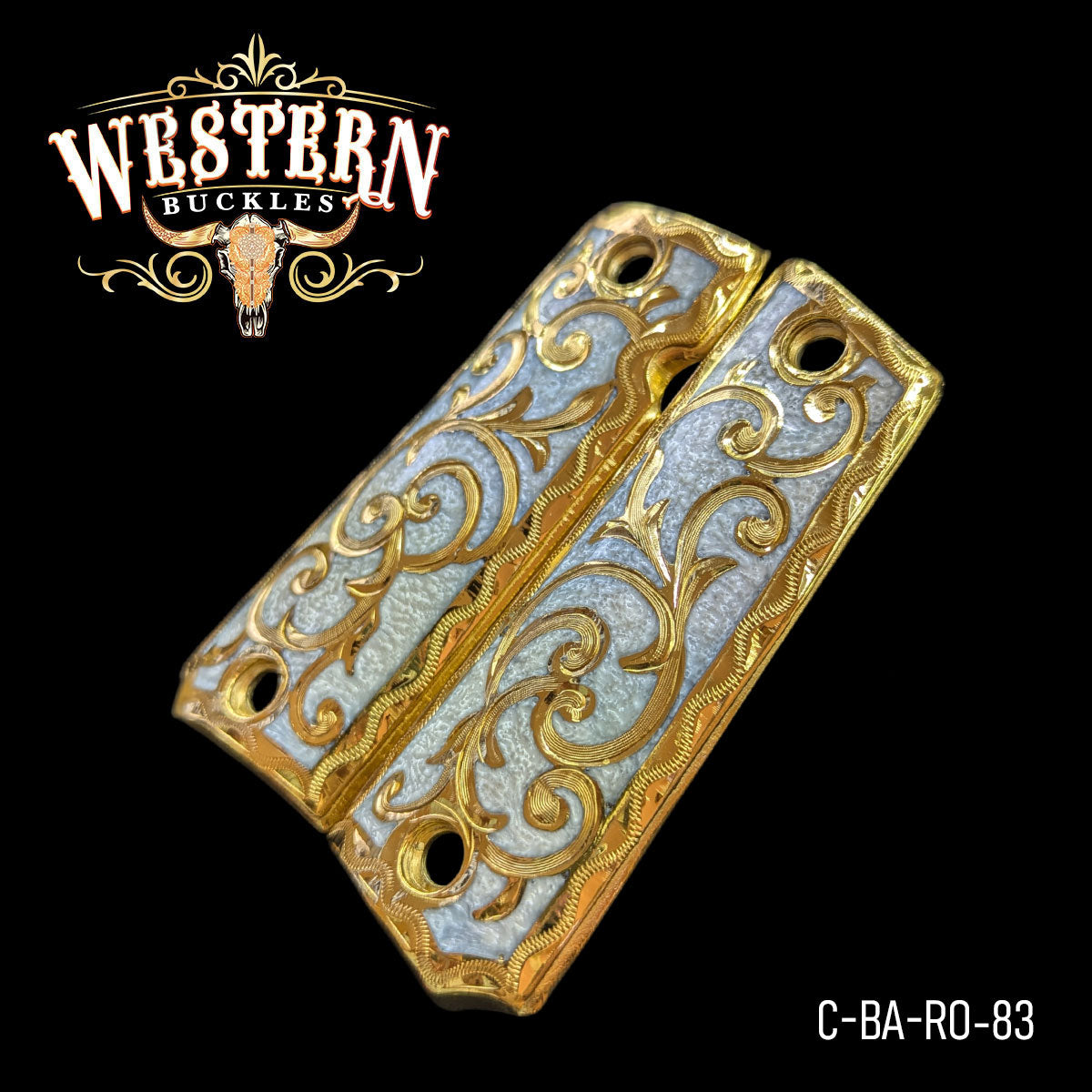 Cacha Colt 1911 Grips Engraving White Resin and Gold