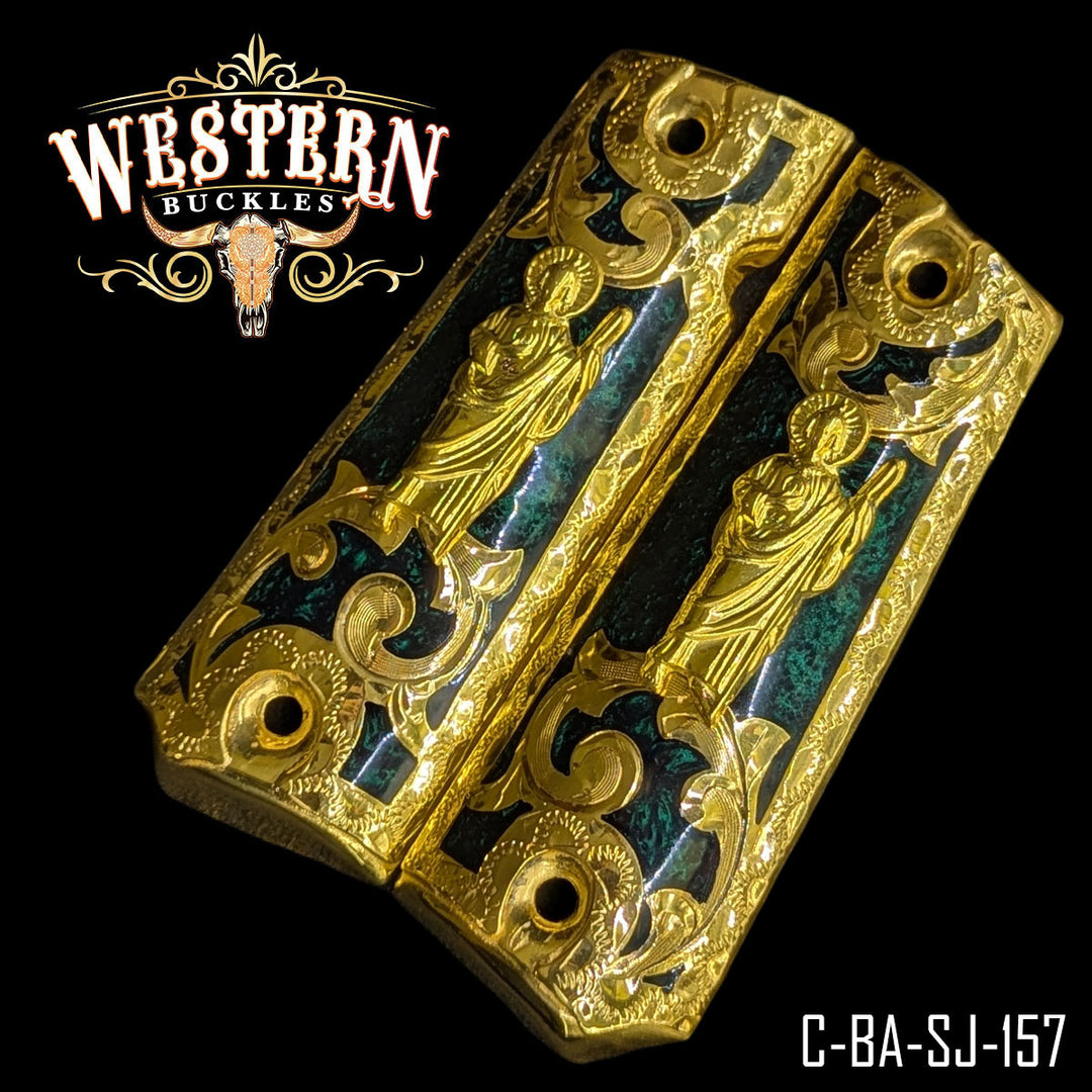 1911 San Judas Gun Grips — Detail View | Western Buckles Handcrafted | SKU C-BA-SJ-157