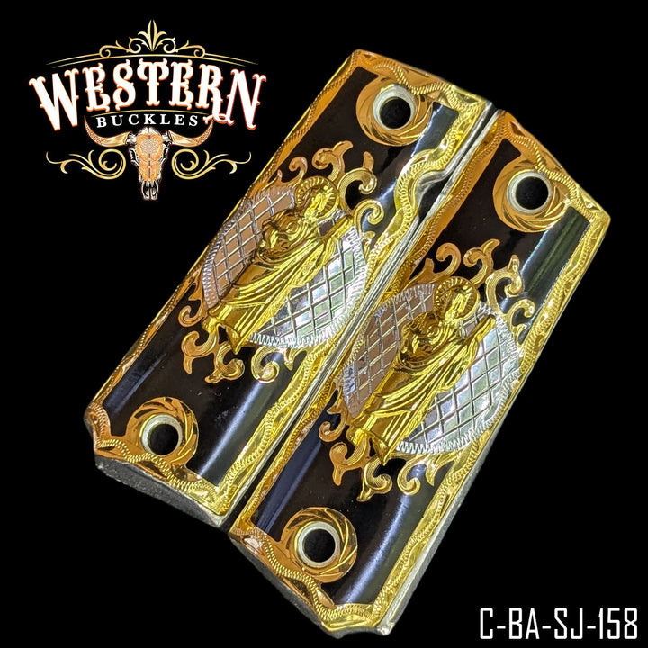 1911 Saint Jude Gun Grips — Detail View | Western Buckles Handcrafted | SKU C-BA-SJ-158