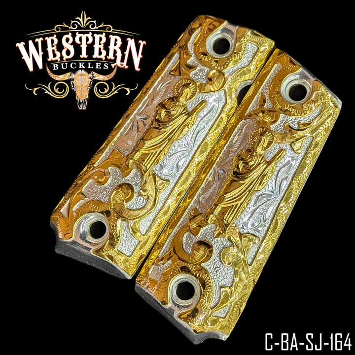 1911 San Judas Gun Grips — Detail View | Western Buckles Handcrafted | SKU C-BA-SJ-164