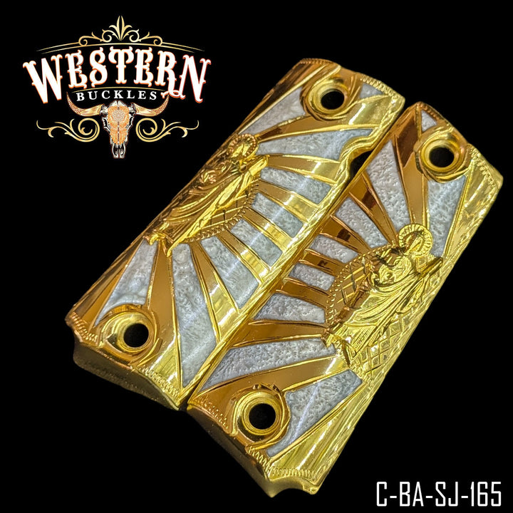 1911 San Judas Gun Grips — Detail View | Western Buckles Handcrafted | SKU C-BA-SJ-165
