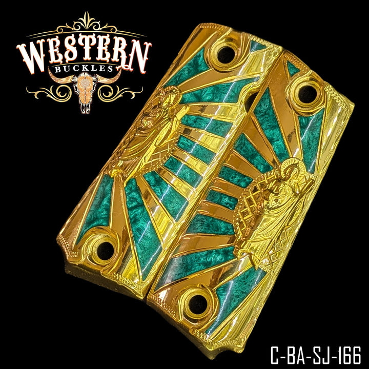 1911 San Judas Gun Grips — Detail View | Western Buckles Handcrafted | SKU C-BA-SJ-166