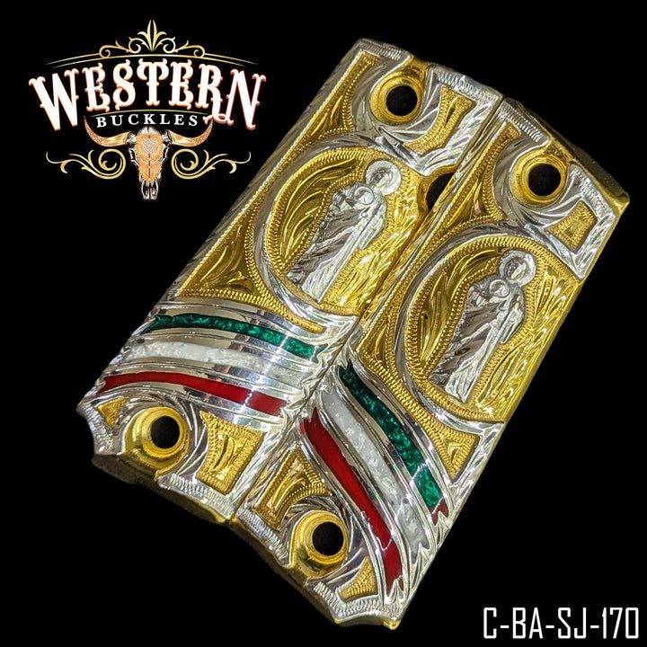 1911 Saint Jude Gun Grips — Detail View | Western Buckles Handcrafted | SKU C-BA-SJ-170