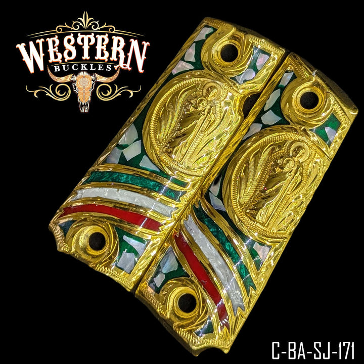 1911 San Judas Gun Grips — Detail View | Western Buckles Handcrafted | SKU C-BA-SJ-171