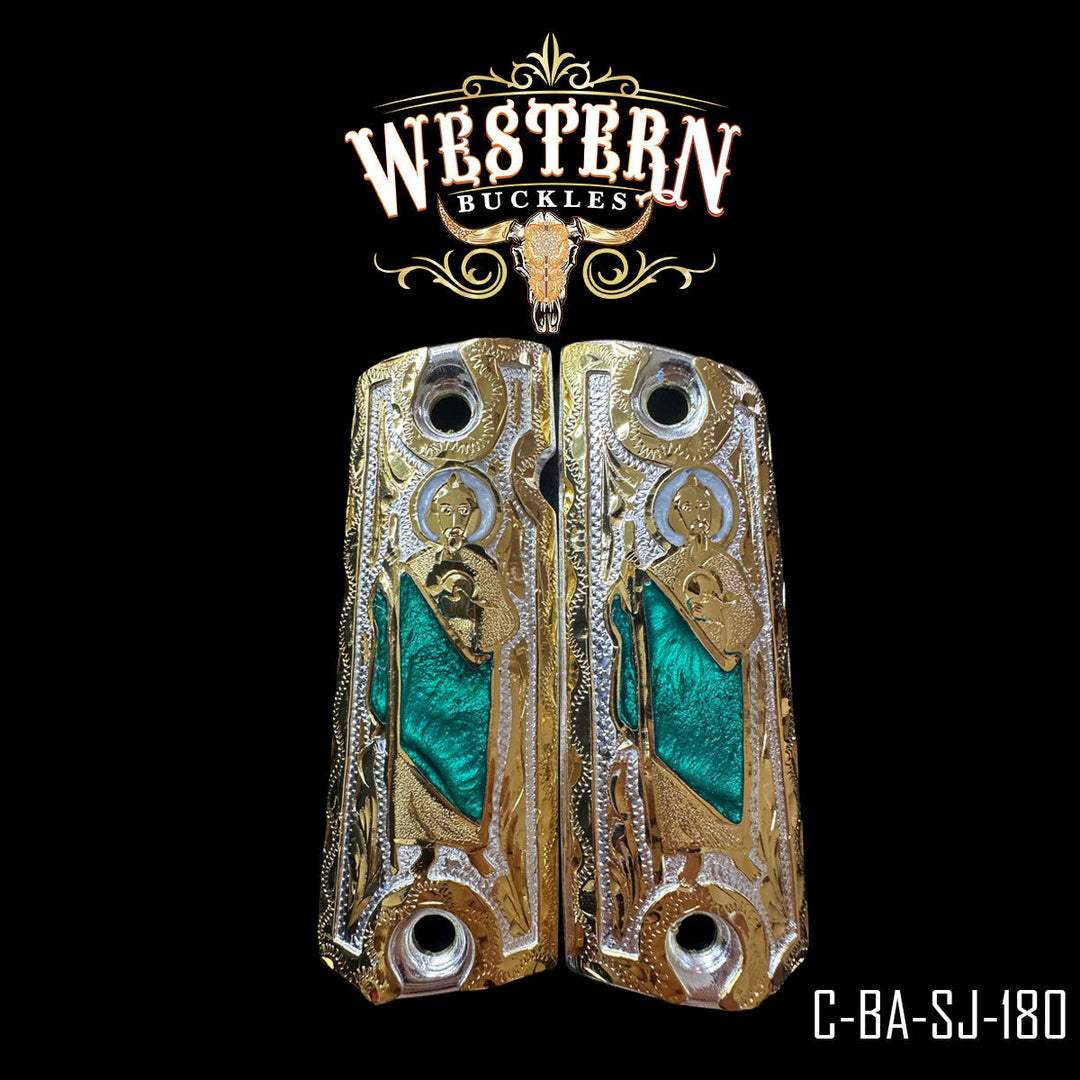 Colt 1911 San Judas Gun Grips — Artisan Resin | Handcrafted by Western Buckles | SKU C-BA-SJ-180