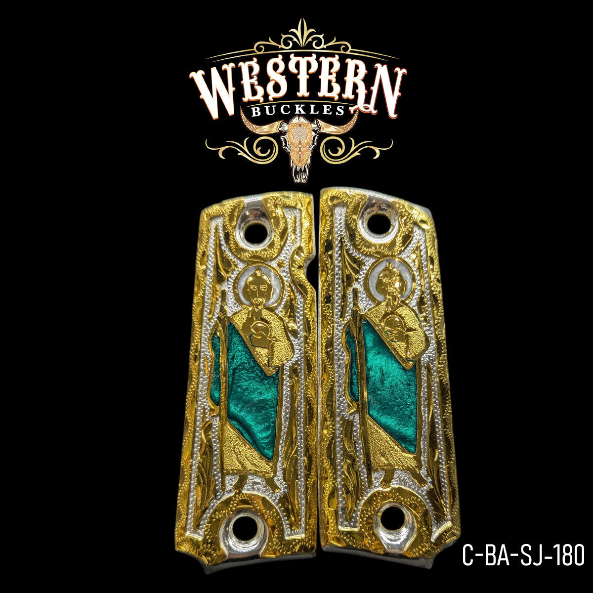 Cacha Colt 1911 San Judas Rameado Dorado