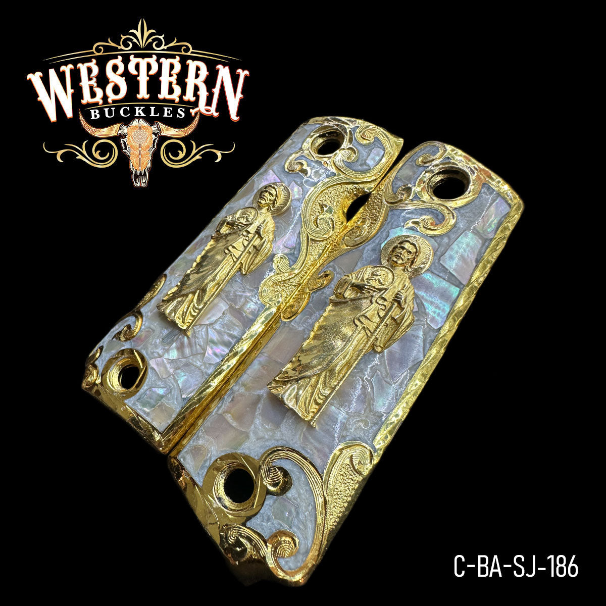 Cacha Colt San Judas Oro y Resina con Concha