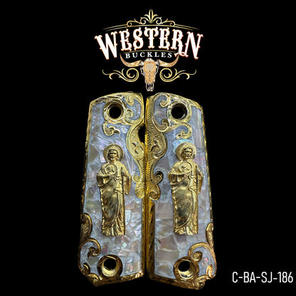 Cacha Colt San Judas Oro y Resina con Concha