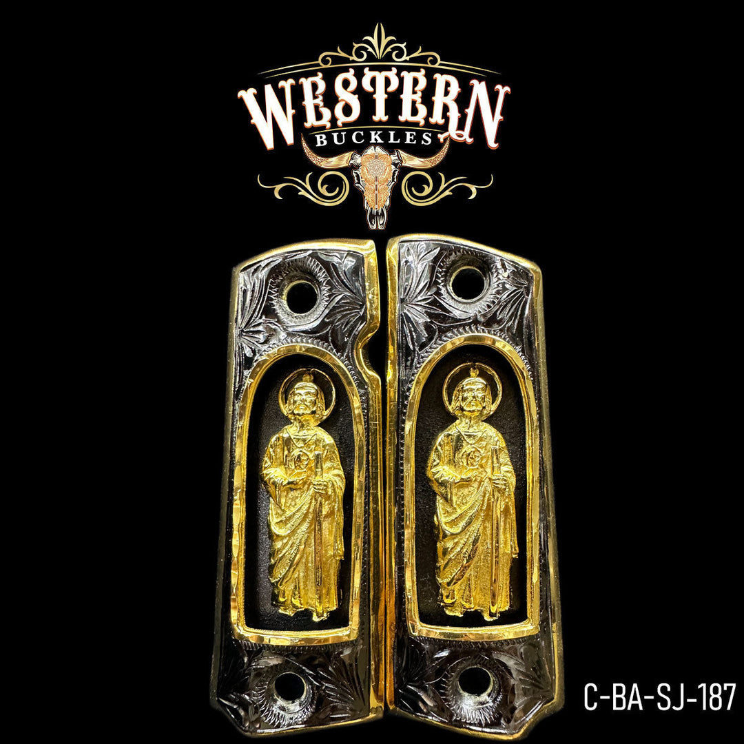 1911 Saint Jude Cachas — Nickel | Handcrafted by Western Buckles | SKU C-BA-SJ-187