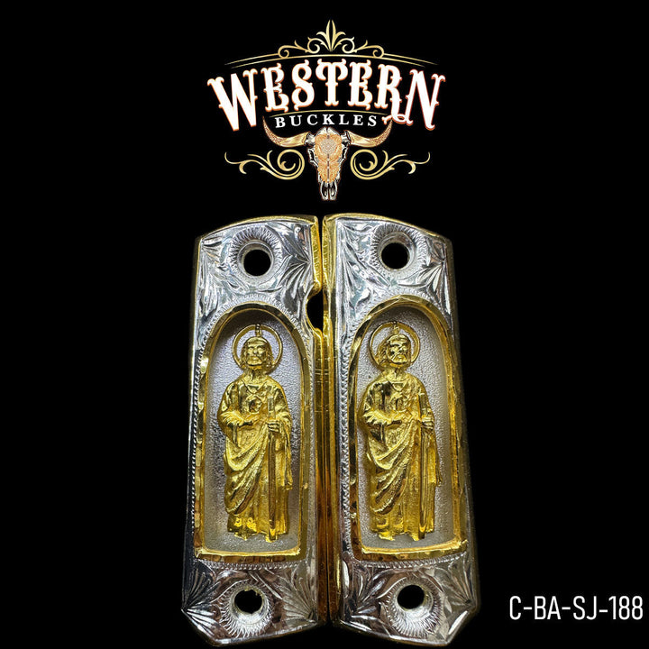 1911 San Judas Cachas — 24K Gold Plated | Handcrafted by Western Buckles | SKU C-BA-SJ-188