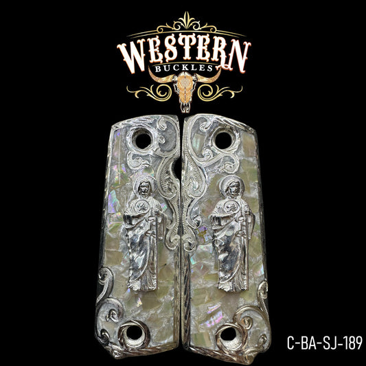 Cacha Colt 1911 San Judas Plata y Resina