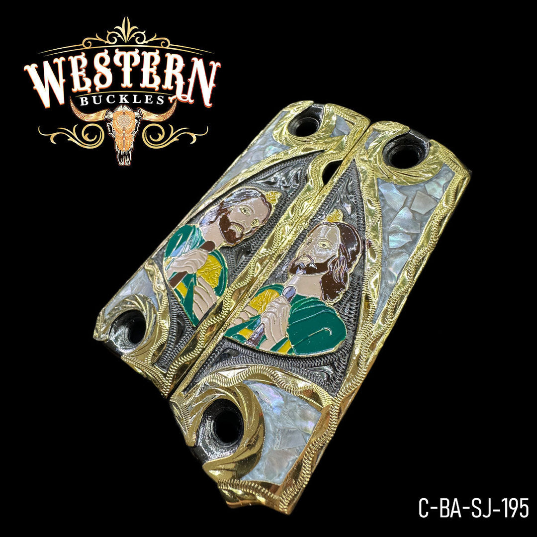 1911 Saint Jude Gun Grips — Artisan Resin — Detail View | Western Buckles Handcrafted | SKU C-BA-SJ-195