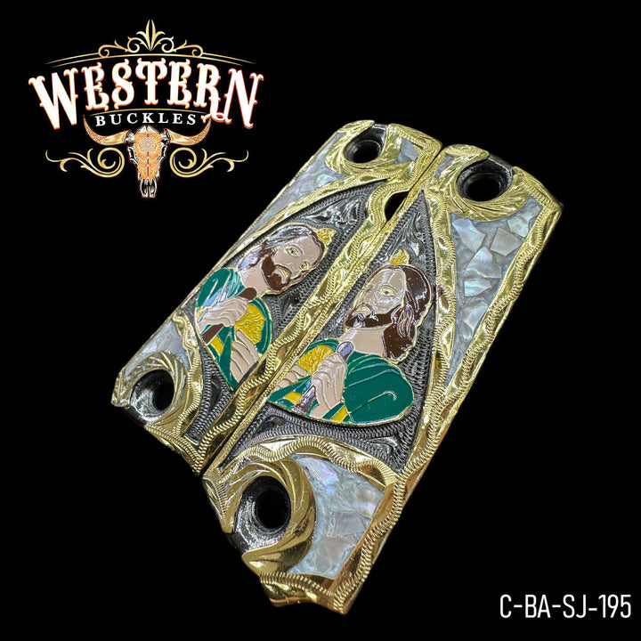 1911 Saint Jude Gun Grips — Artisan Resin — Detail View | Western Buckles Handcrafted | SKU C-BA-SJ-195