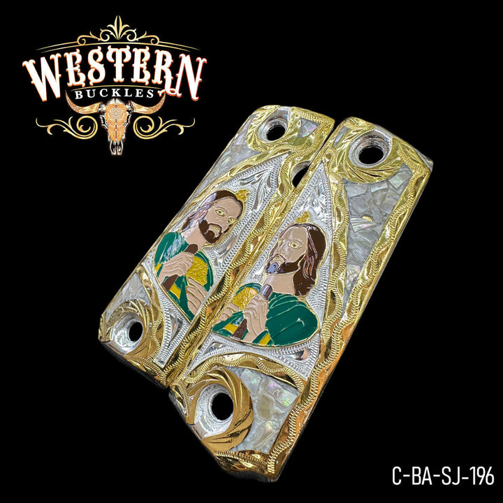 1911 Saint Jude Cachas — Artisan Resin — Detail View | Western Buckles Handcrafted | SKU C-BA-SJ-196