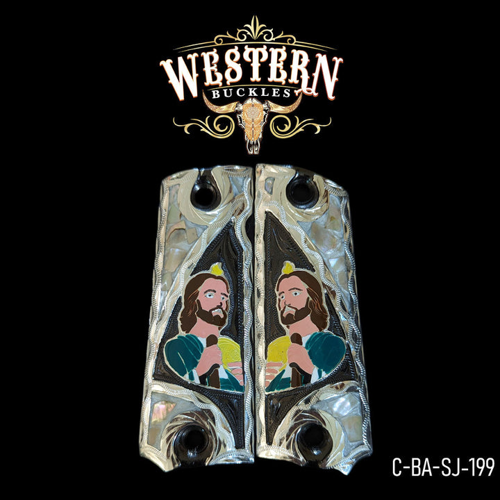 1911 Saint Jude Gun Grips — .925 Silver Plated &amp; Black Nickel | Handcrafted by Western Buckles | SKU C-BA-SJ-199