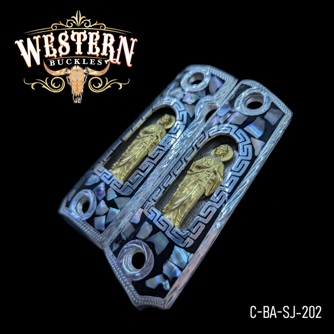 1911 Saint Jude Gun Grips — Artisan Resin — Detail View | Western Buckles Handcrafted | SKU C-BA-SJ-202