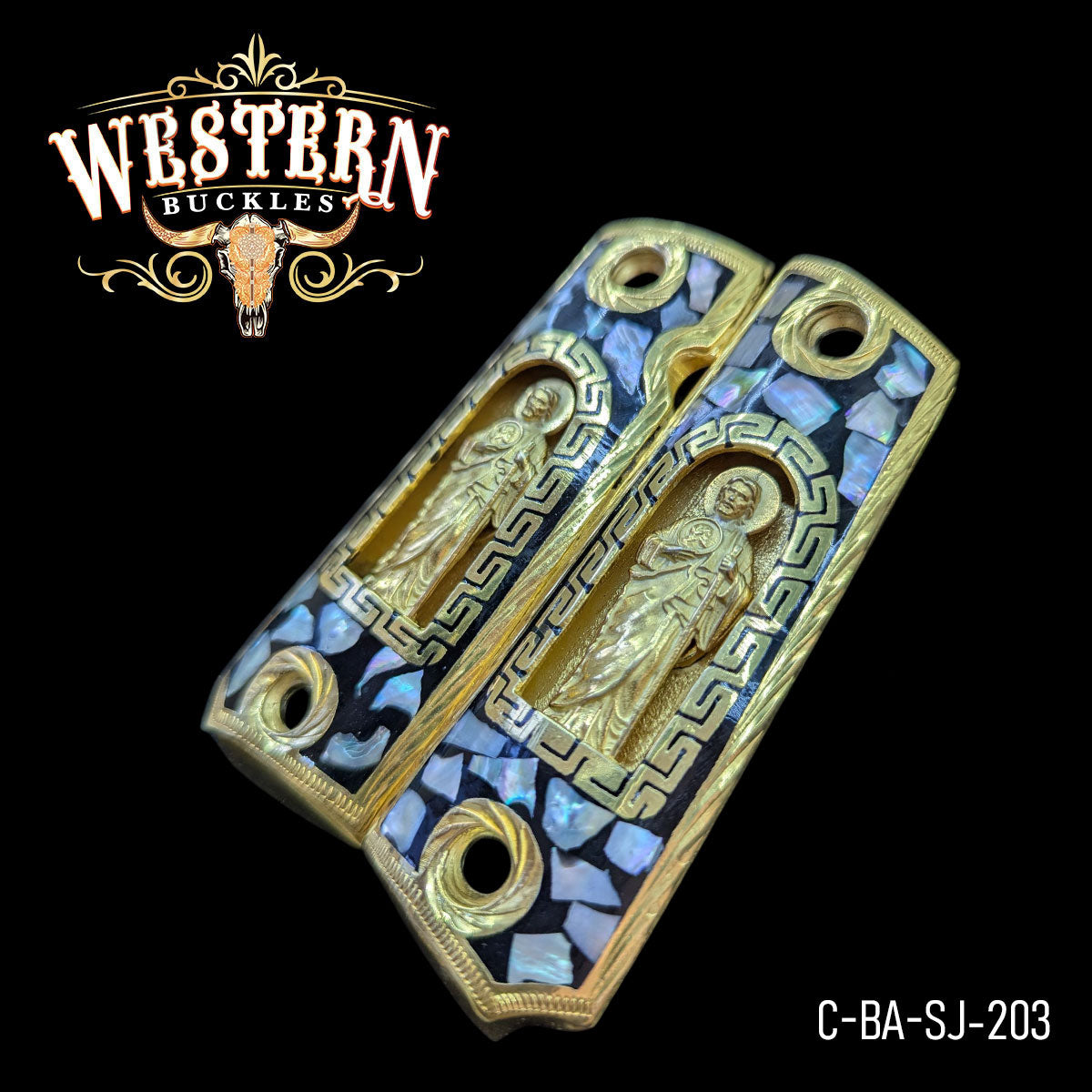 Cacha Colt 1911 San Judas Rameado Oro y Resina 