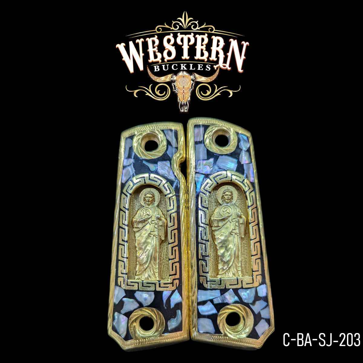 Cacha Colt 1911 San Judas Rameado Oro y Resina 