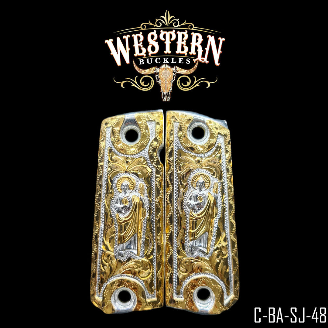 1911 Fullsize San Judas Cachas — Hand-Engraved | Handcrafted by Western Buckles | SKU C-BA-SJ-48