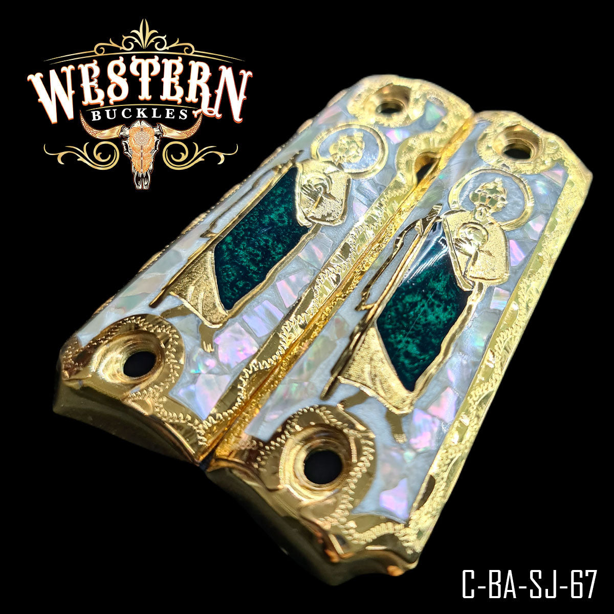 San Judas 1911 Grips — 24K Gold-Plated with Mother-of-Pearl