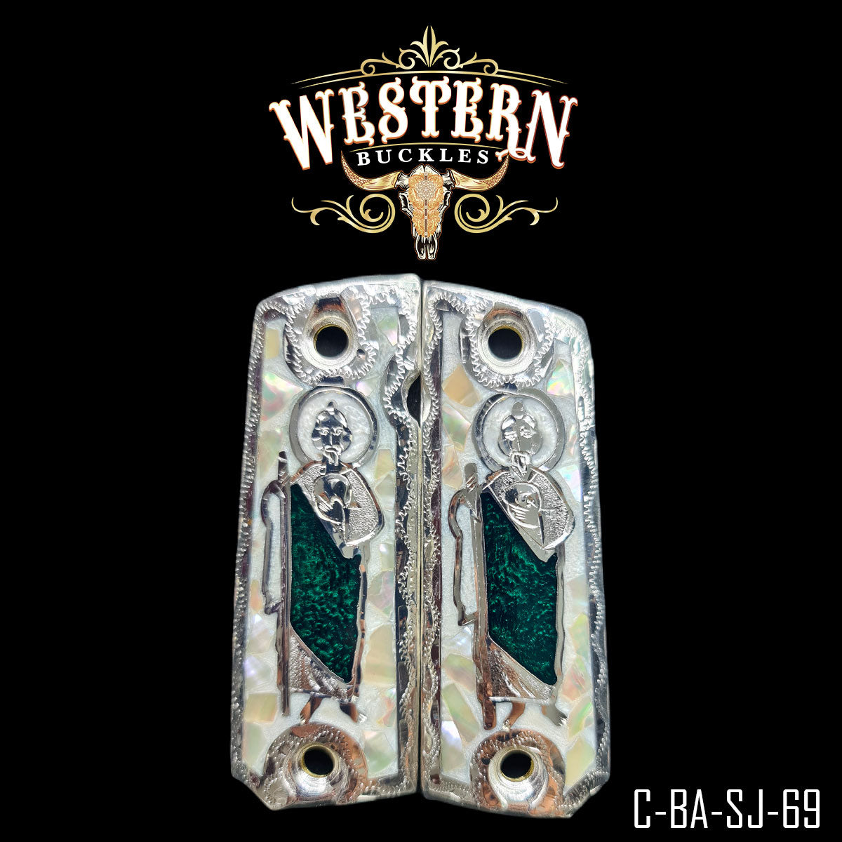 ゆう　MAISON SPECIAL Hand Rub-Off 牛革 G-1 San Judas 1911 Full-Size Gun Grips — Artisan Resin – Western