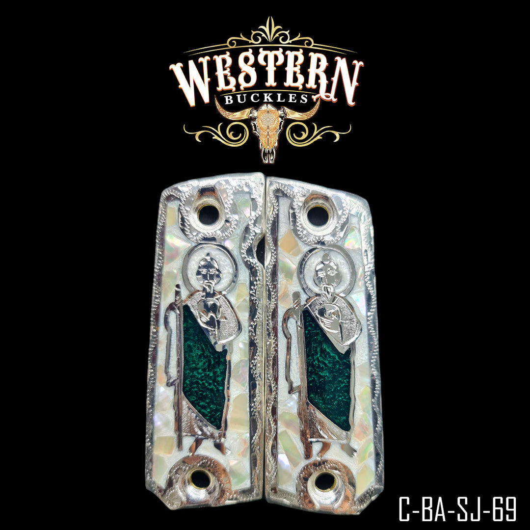 1911 Saint Jude Gun Grips — Artisan Resin | Handcrafted by Western Buckles | SKU C-BA-SJ-69