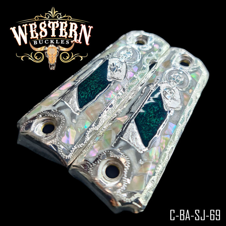 1911 Saint Jude Gun Grips — Artisan Resin — Detail View | Western Buckles Handcrafted | SKU C-BA-SJ-69