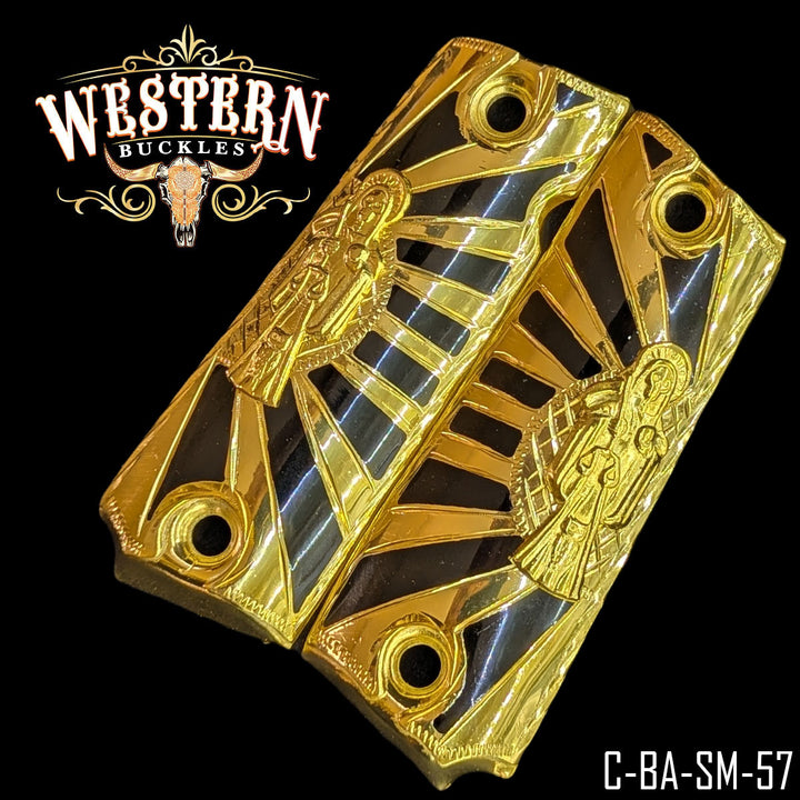 1911 Santa Muerte Gun Grips — Detail View | Western Buckles Handcrafted | SKU C-BA-SM-57