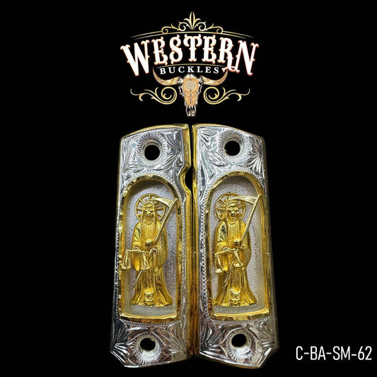 Cachas Colt 1911 Santa Muerte Nicho Oro. - Western Buckles