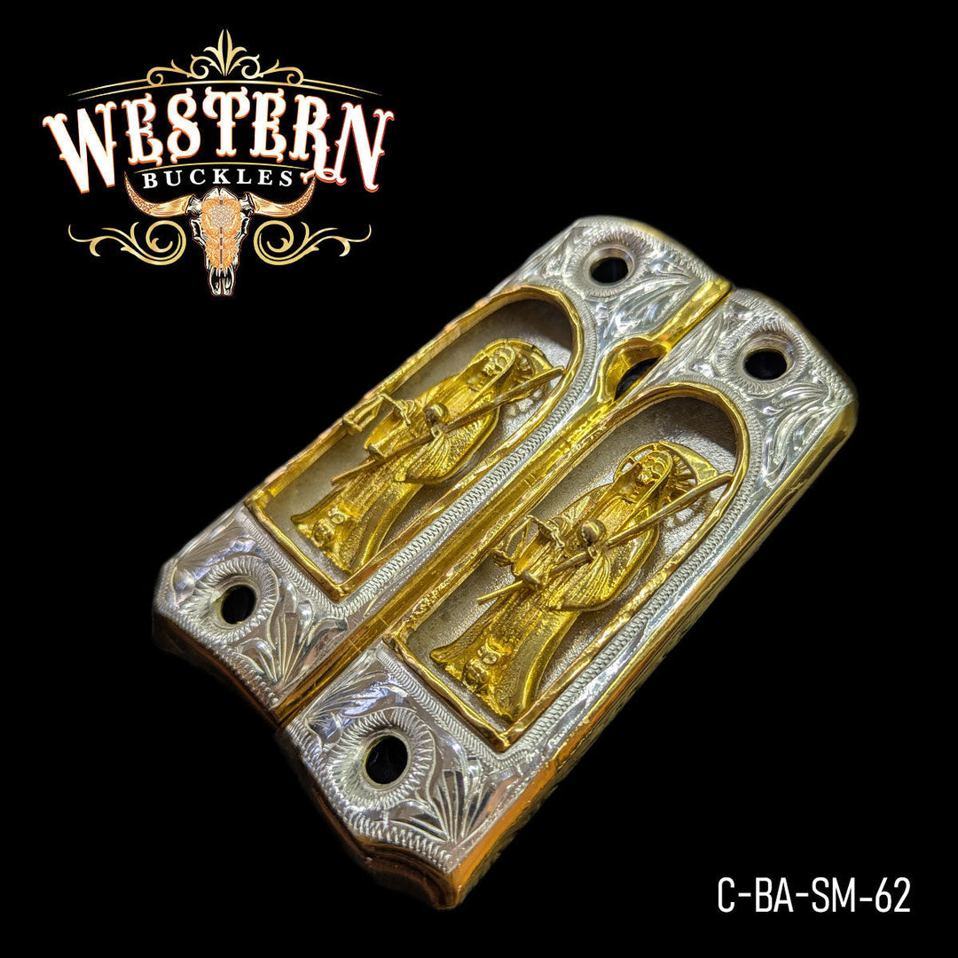 1911 Gun Grips — Hand-Engraved | 24K Gold Plated — Detail View | Western Buckles Handcrafted | SKU C-BA-SM-62