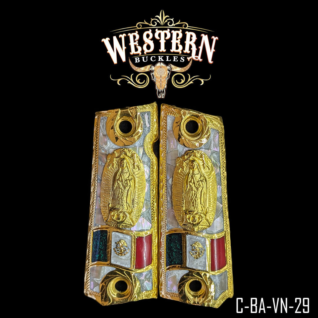 1911 Fullsize Virgin of Guadalupe Gun Grips | Handcrafted by Western Buckles | SKU C-BA-VN-29